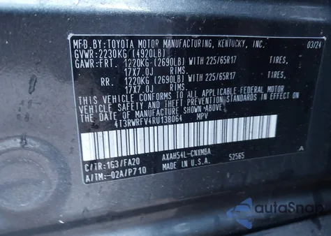 2024 Toyota Rav4 Hybrid Xle from USA, damaged, VIN 4T3RWRFV4RU138064
